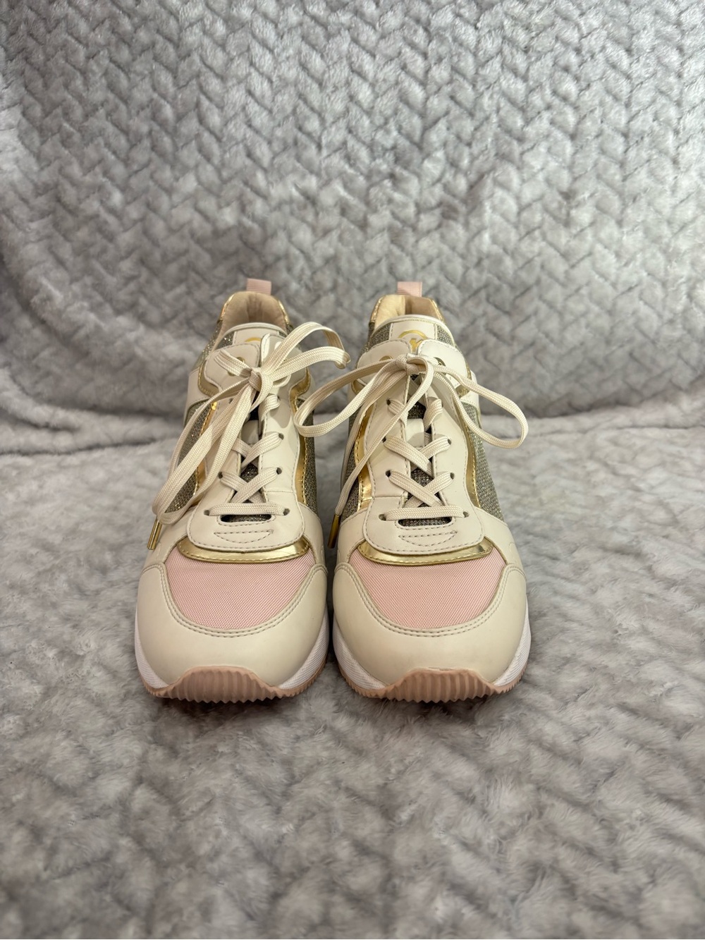Michael Kors Cream and Pink Sneakers with Gold Trim